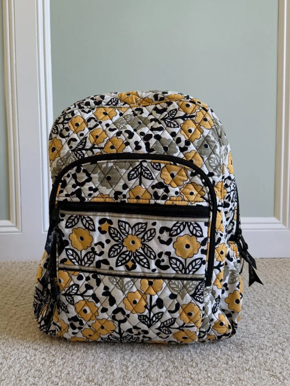 Vera Bradley Yellow and Black Floral Pattern Backpack